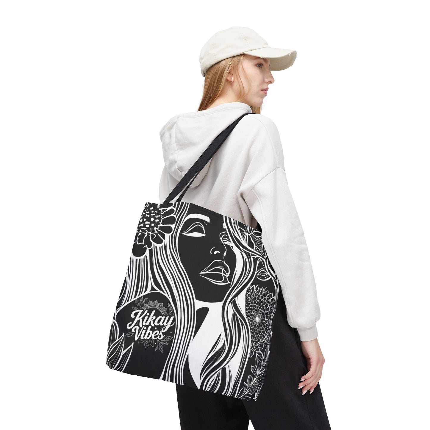 Kikay Vibes Floral Girl Tote Bag – Black & White All-Over Print