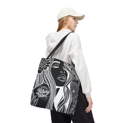 Kikay Vibes Floral Girl Tote Bag – Black & White All-Over Print